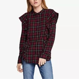 BCBGeneration Ruffled Plaid Button-down Shirt